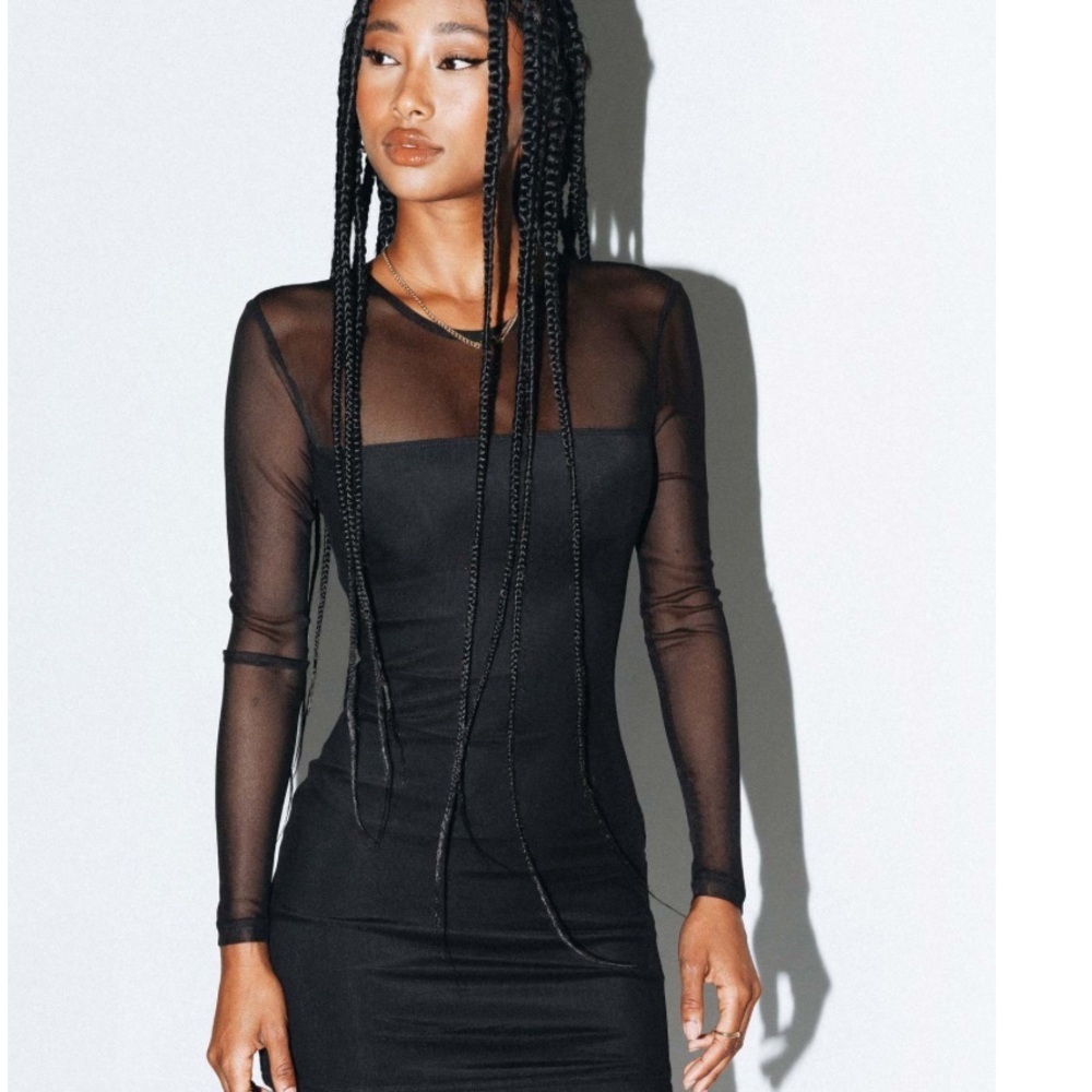 Princess Polly Allyson Mini Sheer Black Long Sleeve Dress size 4